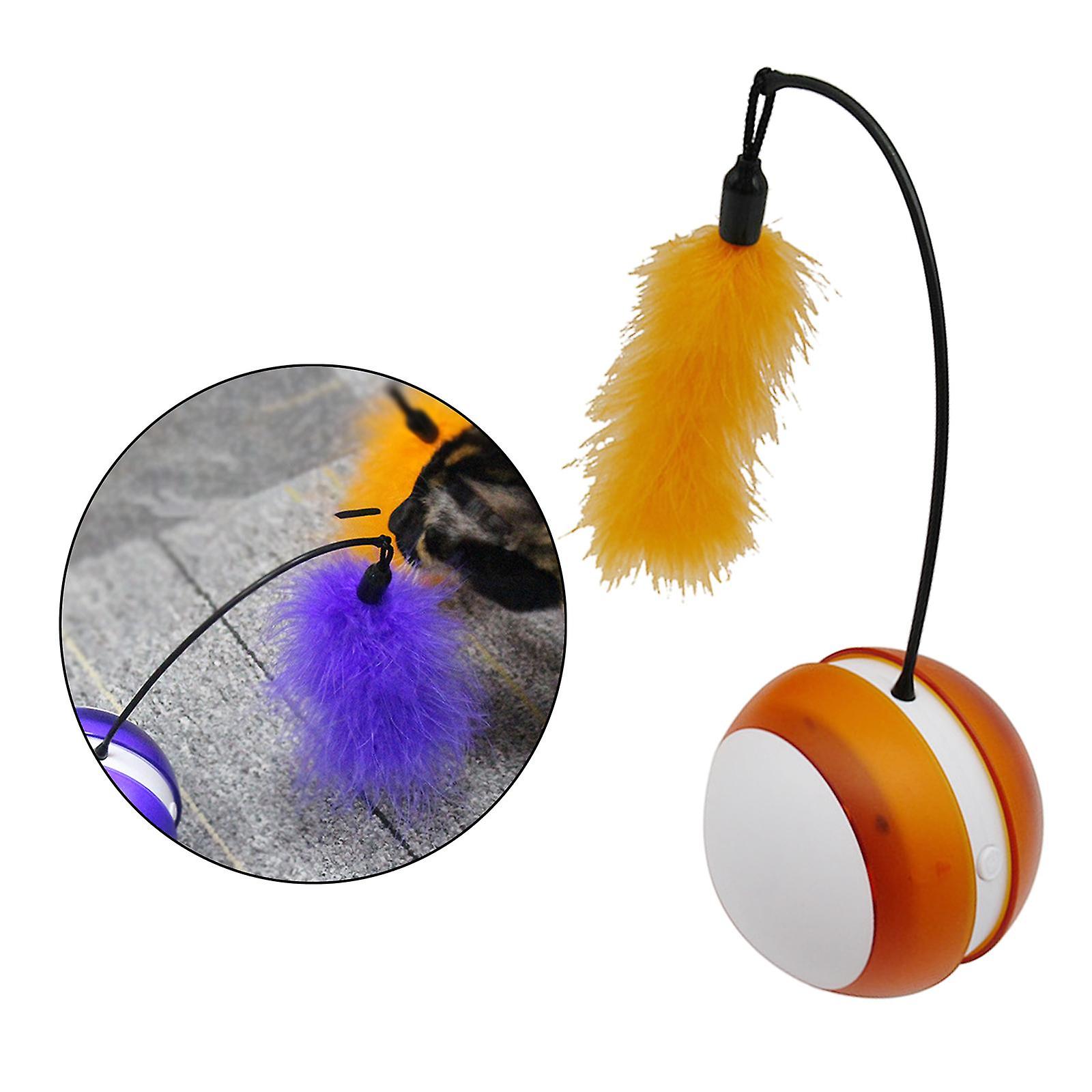 Cat Ball Self Rotating LED Light Feather Toys Puppy Catch Pets Toy Orange