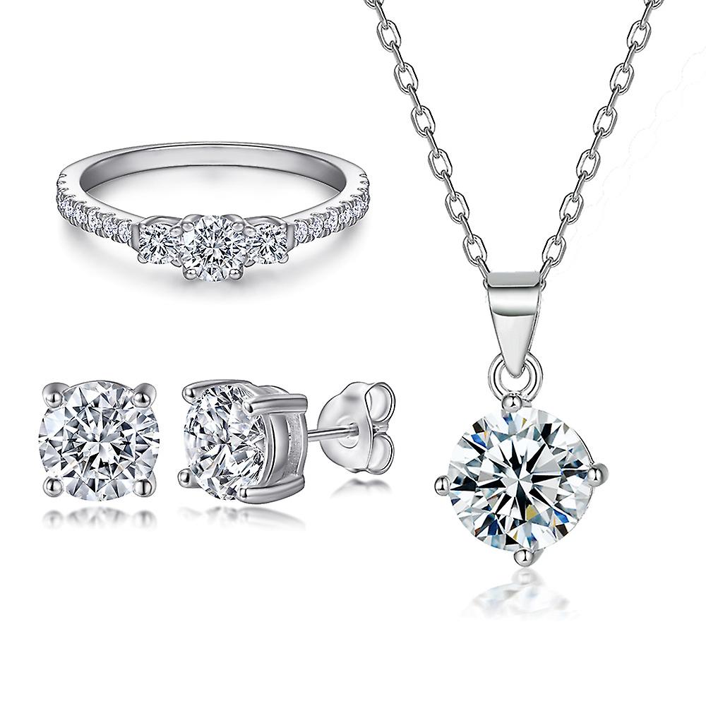 925 Sterling Silver Ring Earrings Necklace Jewelry Set 3 Pieces