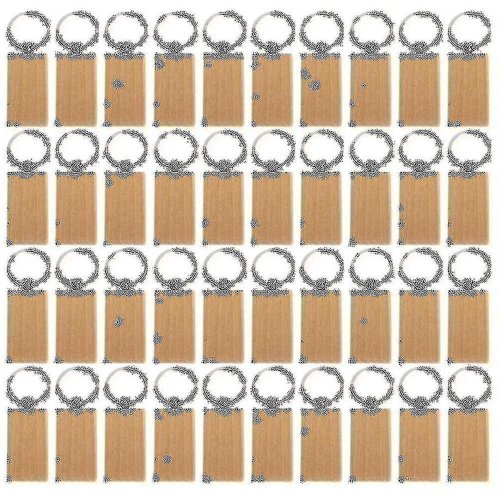 40pcs Blank Rectangle Wooden Key Chain Diy Wood Keychains Key Tags