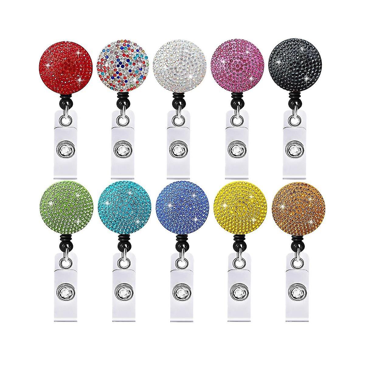Retractable Id Badge Holder With Clip,id/name Badge Reels With Bling Rhinestones, For Office Worker