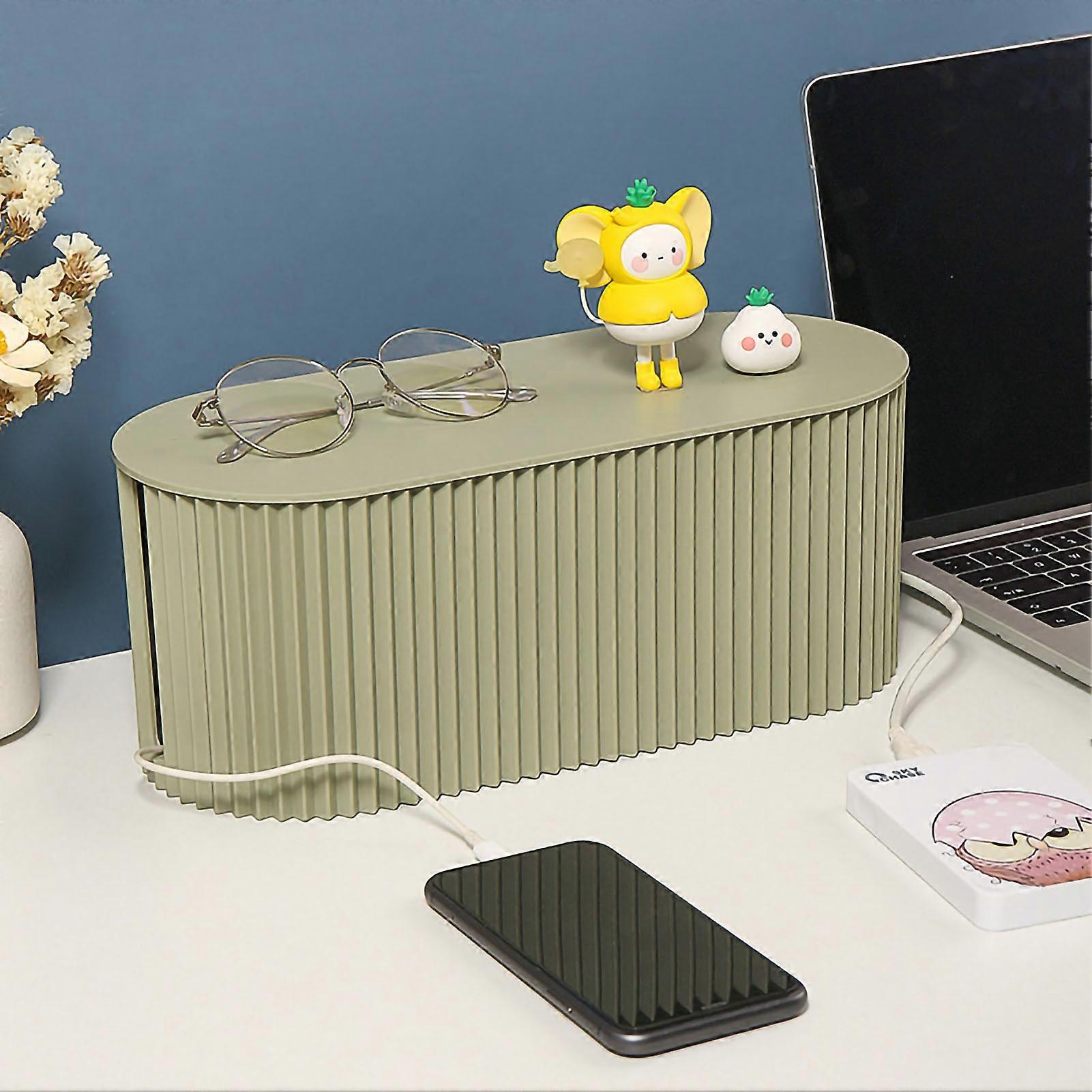 Greyish Green ABS Cable Organizer Box with Detachable Cover for Electronics