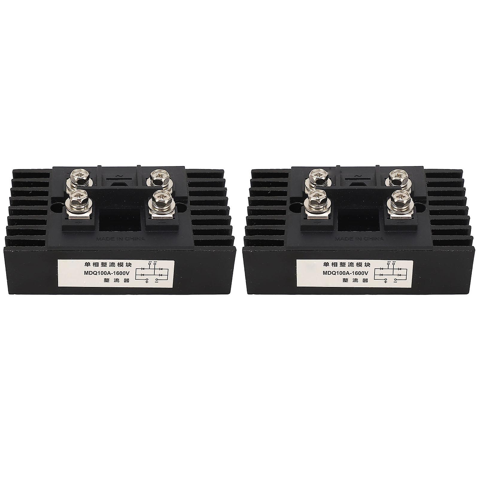 2Pcs Single Phase Bridge Rectifier 100A 1600V 4 Terminals Current Conversion Module Waterproof Black