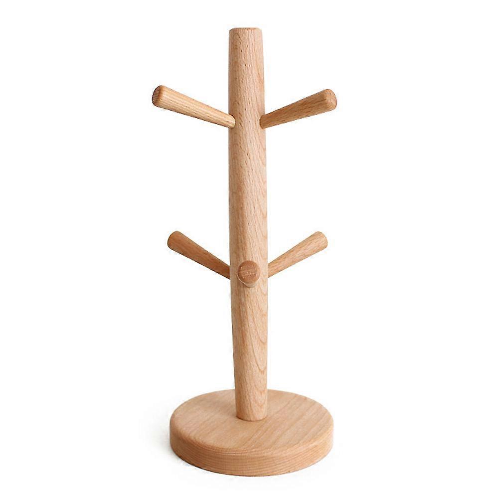Tree-Shaped Wooden Mug Rack with 6 Hooks for Kitchen Storage