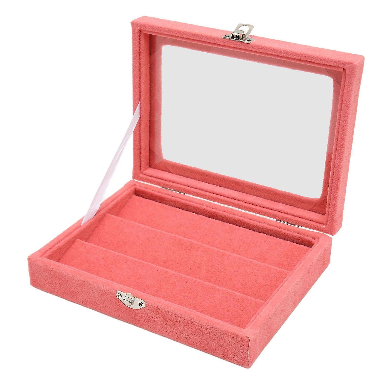 Pin Display Case Dustproof Transparent Glass Lid Badge Storage Box with Lock Buckle for Brooch Jewelry Collection Pink Small