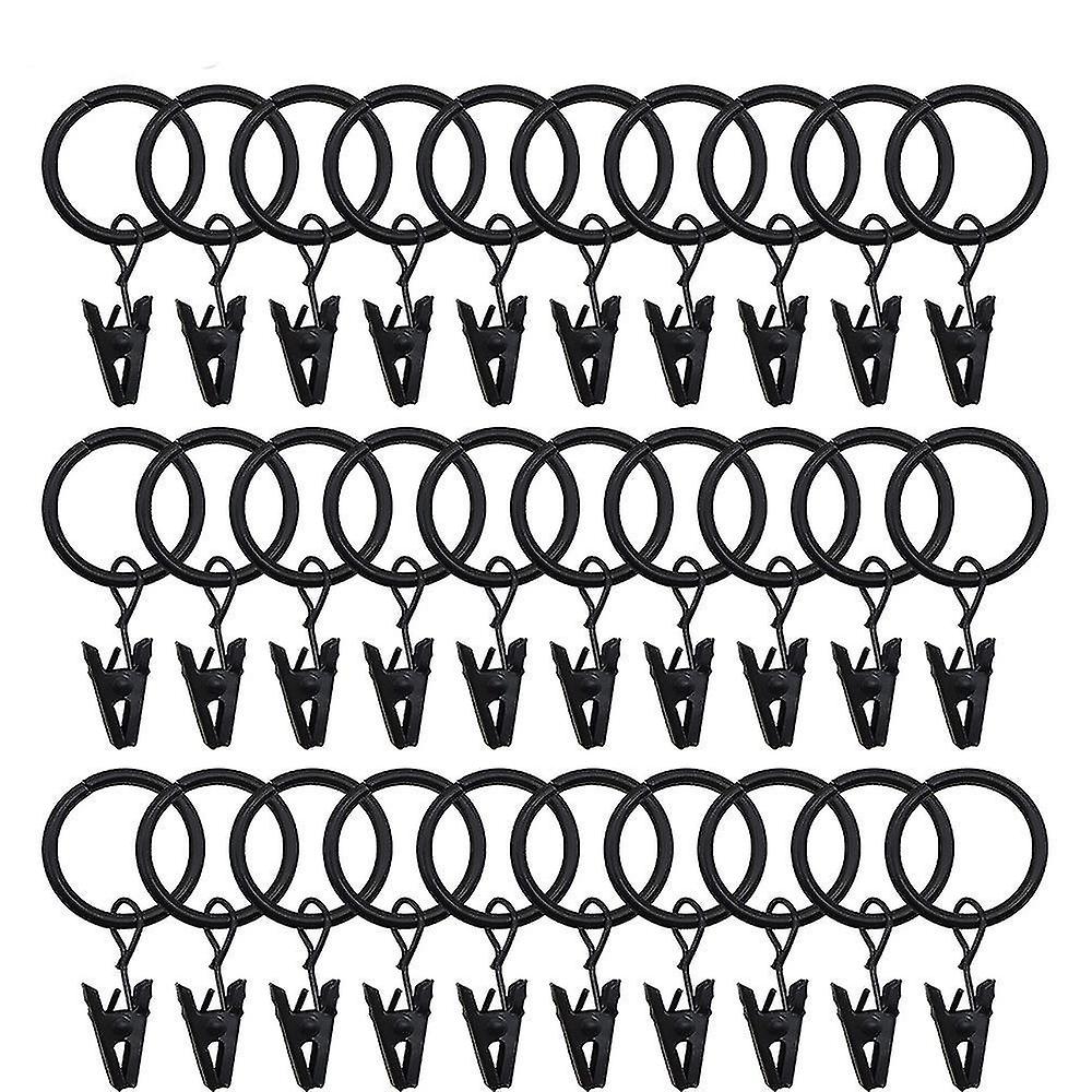 30 قطعة حلقات ستارة مع مشابك ، حلقة ستائر معدنية مقاومة للصدأ ، 25 مم أسود