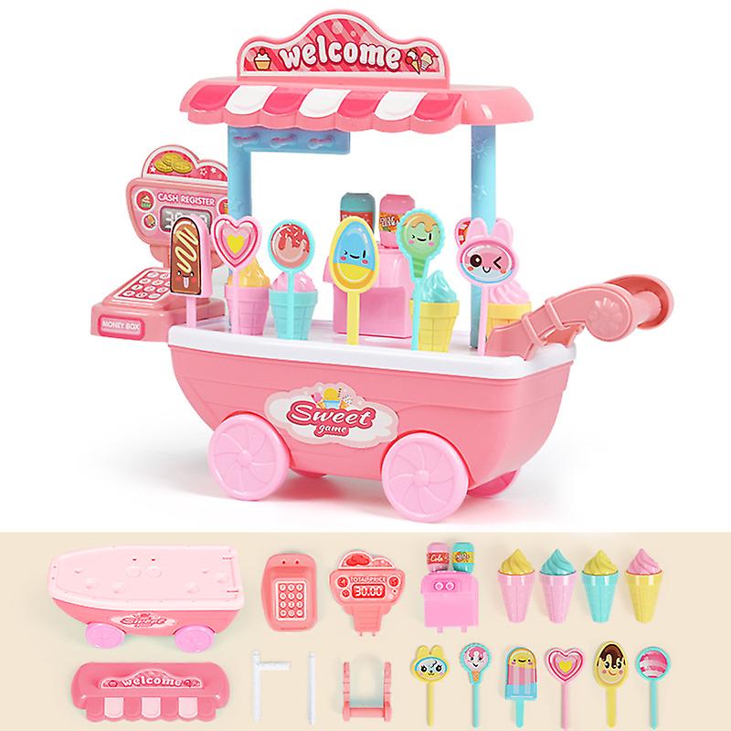 Children Ice Cream Cart Mini DIY Candy Cart Pretend Play Toy for Kid Toddlers Girl Boy