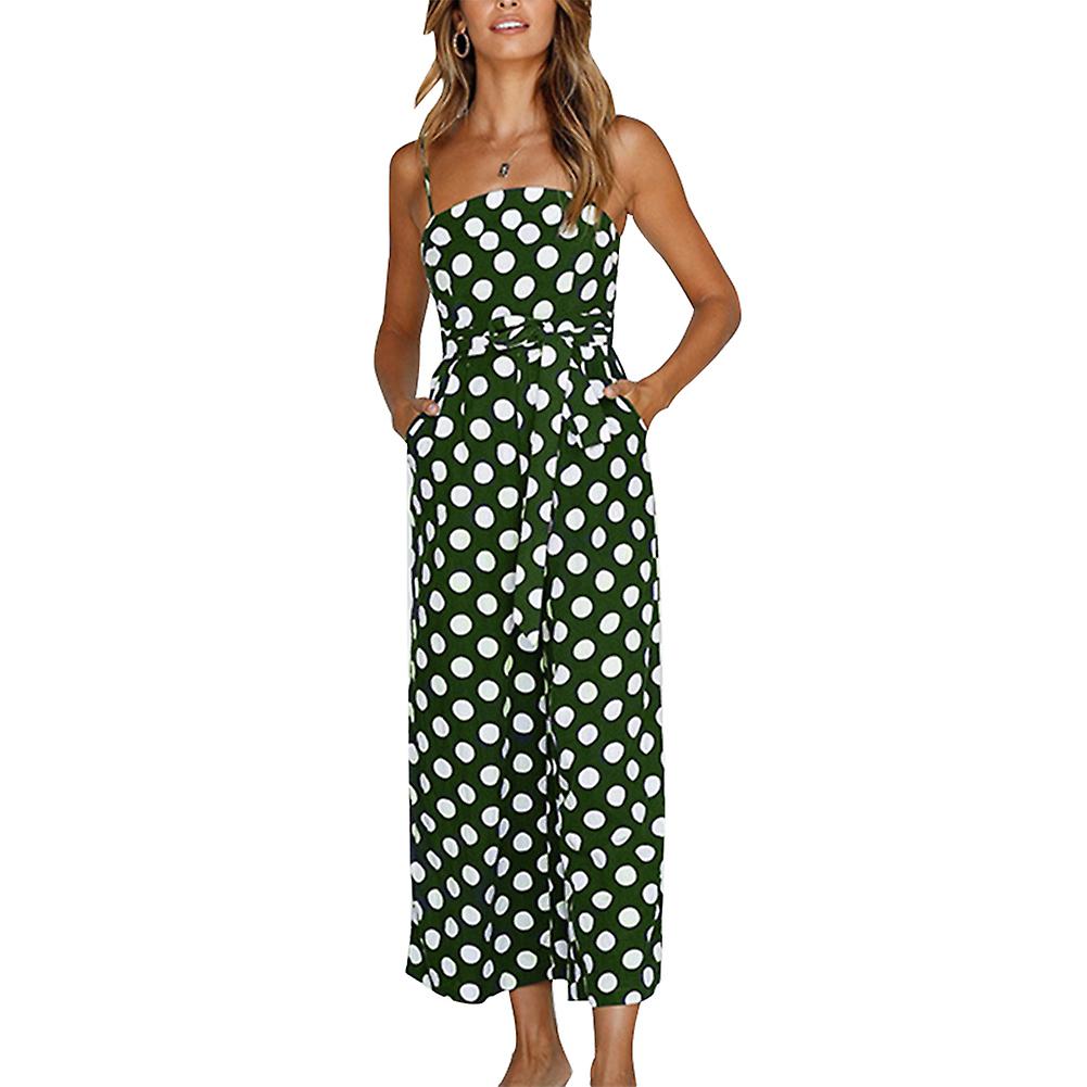 Womens Strappy Holiday Playsuit Ladies Jumpsuit Beach Dot Printed Wide Leg for Summer