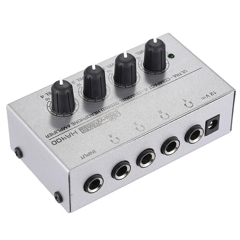Ultracompacte 4-kanaals mini-audio-stereohoofdtelefoonversterker met voedingsadapter