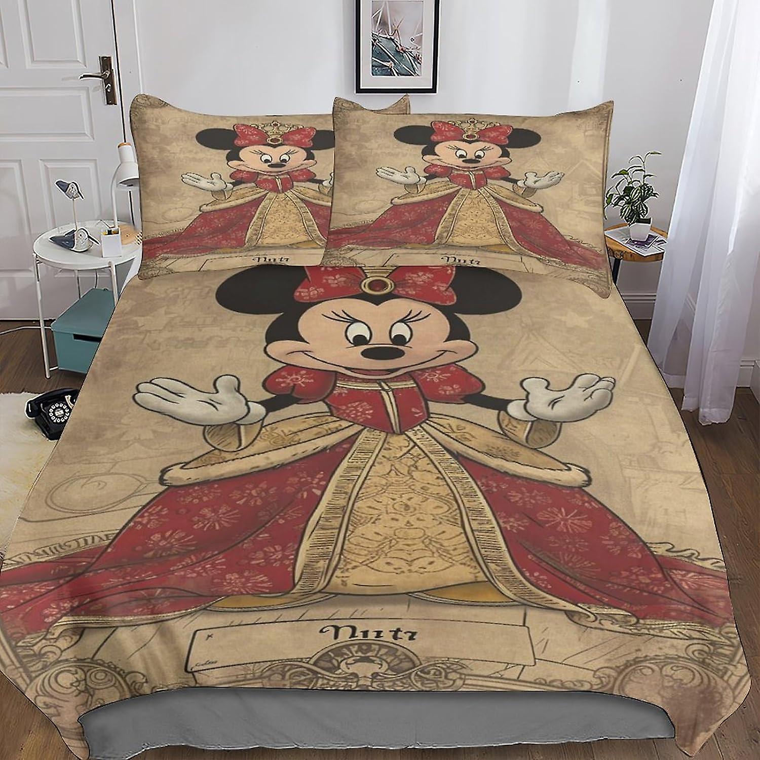 DSJackson Mickey Mouse 3-piece Duvet Cover 3D Print Cartoon Quilt Cover Bedding Set with Microfiber with Hidden Zipper Closure with Pillowcases for Bo