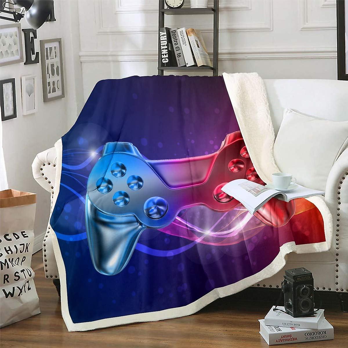 Galaxy Gamepad Sherpa Blanket Kids Boys Modern Gradient Fleece Throw Blanket Video Game Gamepad Plush Blanket Novelty Game Controller Fuzzy Blanket fo