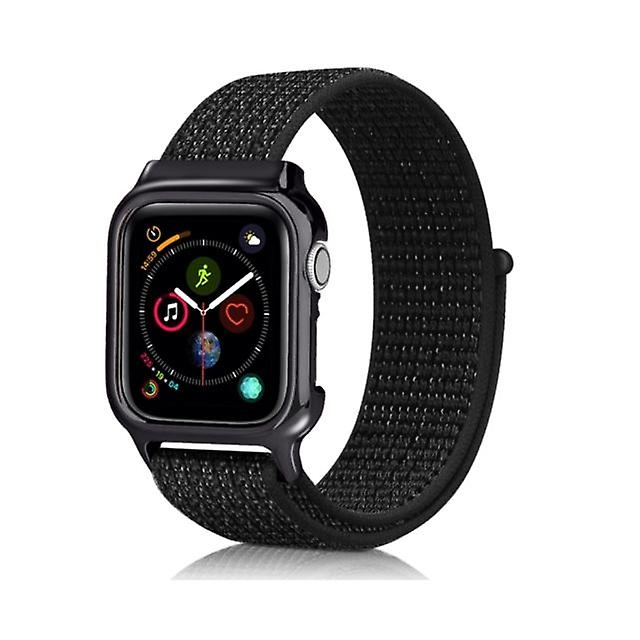 Simple nylon watchband with frame for Apple Watch series 4 40 mm black reflective