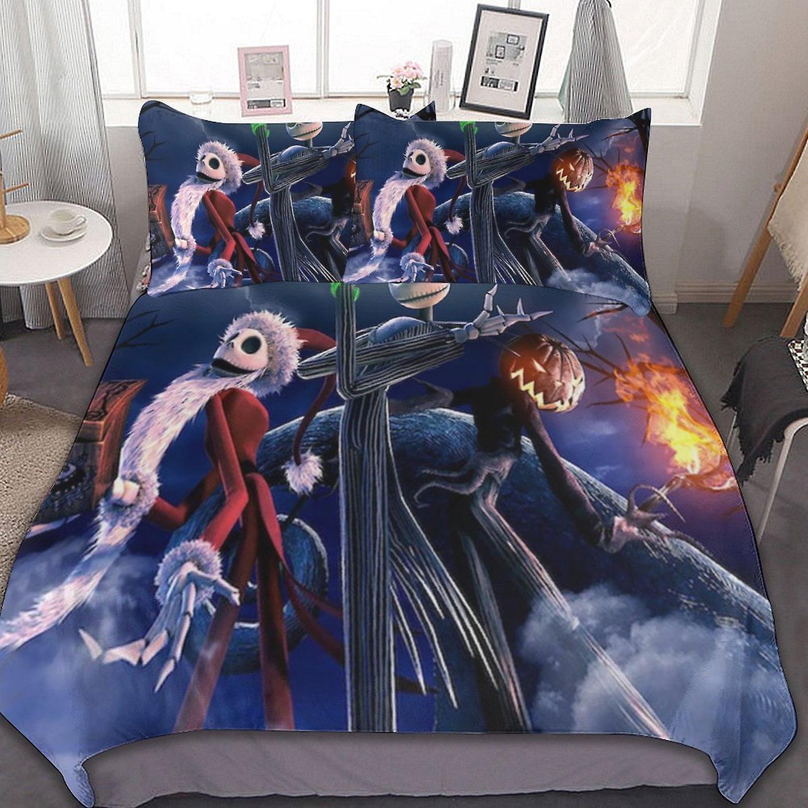 The Nightmare Before Christmas 3 Pcs Bed Sheets Set Breathable Duvet Cover with 2 Pillow Sham Soft All Seasons Bedding Set