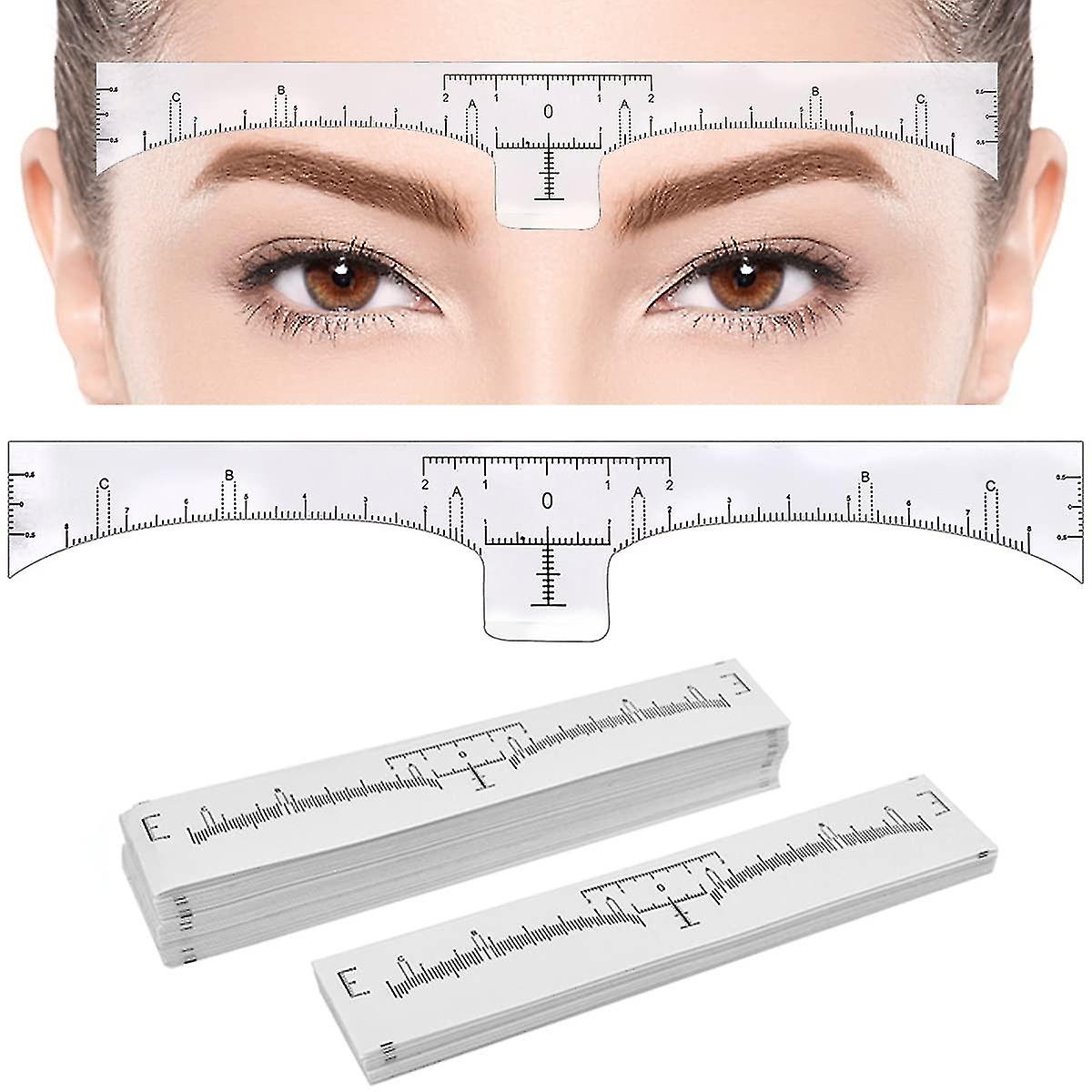 100 Pack Eyebrow Ruler, Disposable Brow Ruler Microblading Adhesive Eyebrow Sticker Stencil Guide Measuring Tool