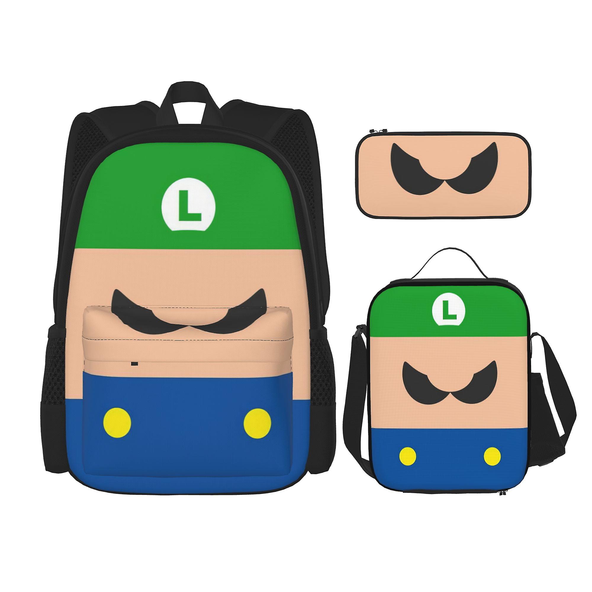 Super Mario Backpack Set, 3 Pcs Backpack Pencil Case Lunch Bag Casual Backpack Combo Unisex