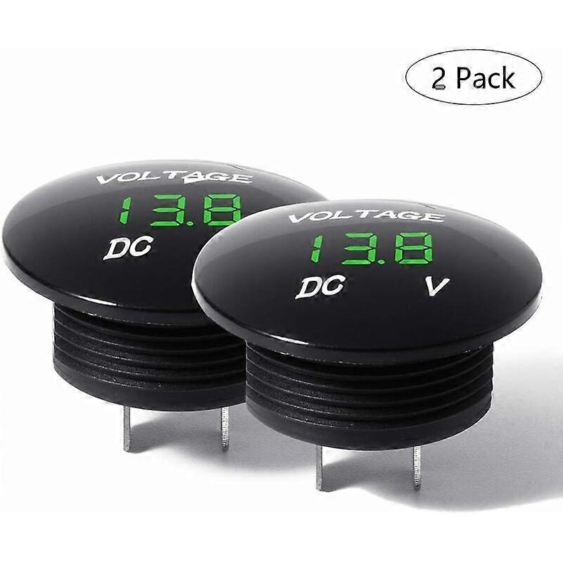 Mini Round Digital LED Battery Tester 12 Volt / 24 Volt Waterproof Voltmeter for Car Motorcycle Boat 2 pcs. Green