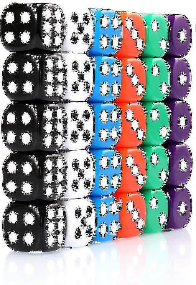 30x terninger 6 sidet 16mm 6 farver spot terninger sæt til terningespil