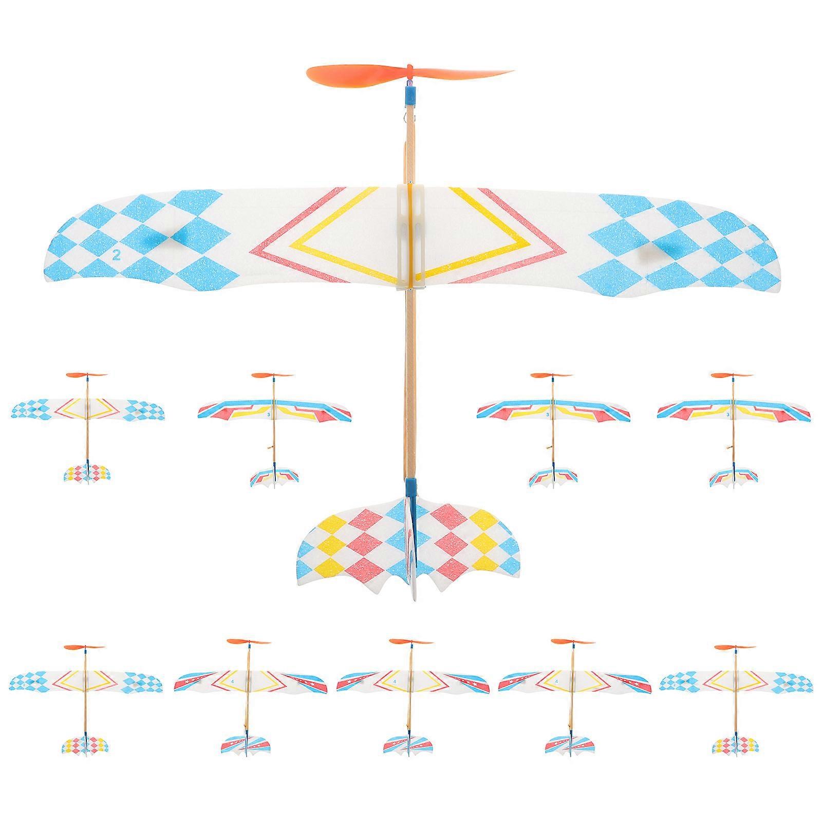 10Pcs Rubber Band Powered Airplane Model Biplane Toys for Kids (Random Style)
