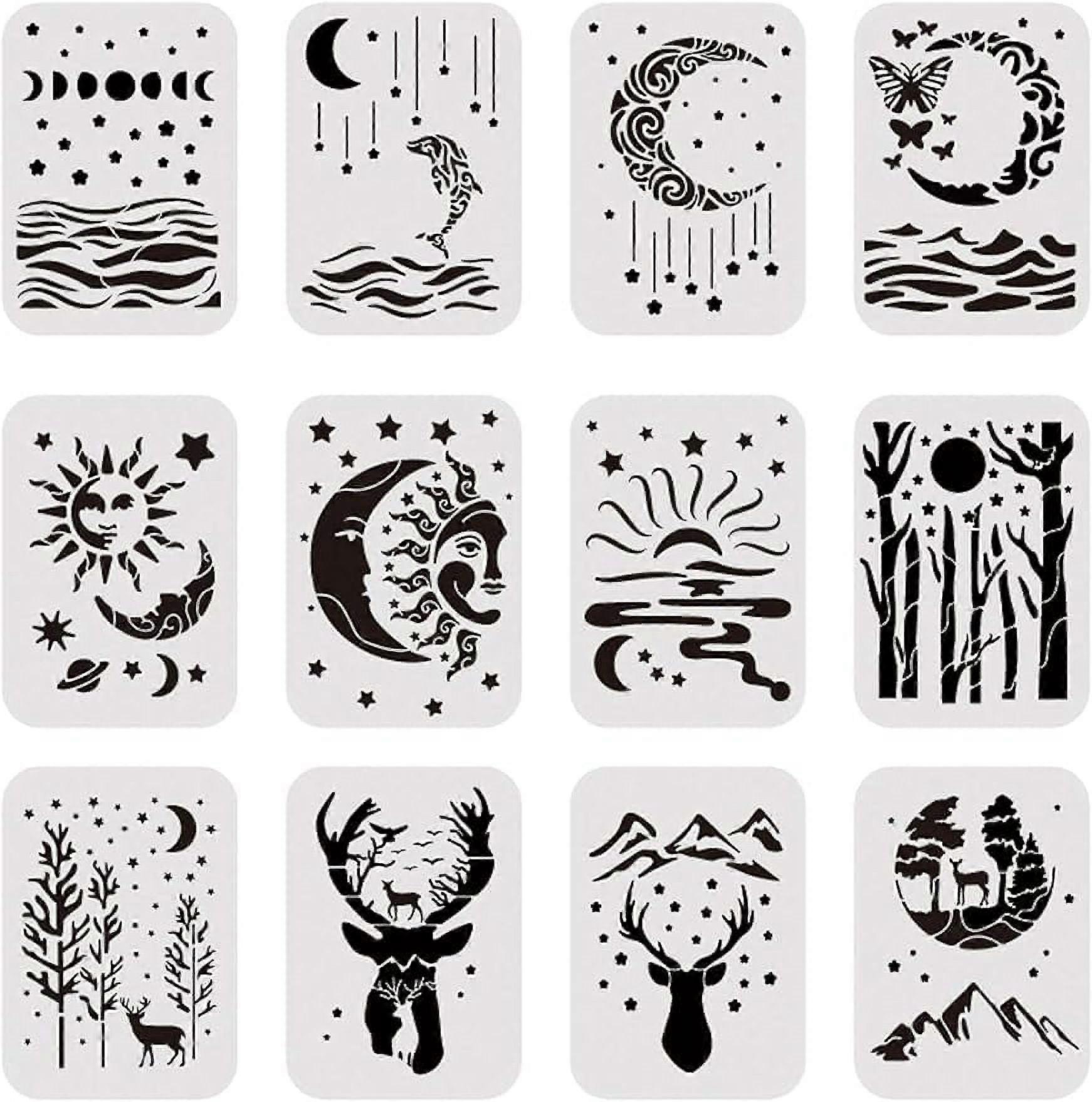 12PCS 8x12 Inches Mountains Rivers Trees Pattern Template Stencil