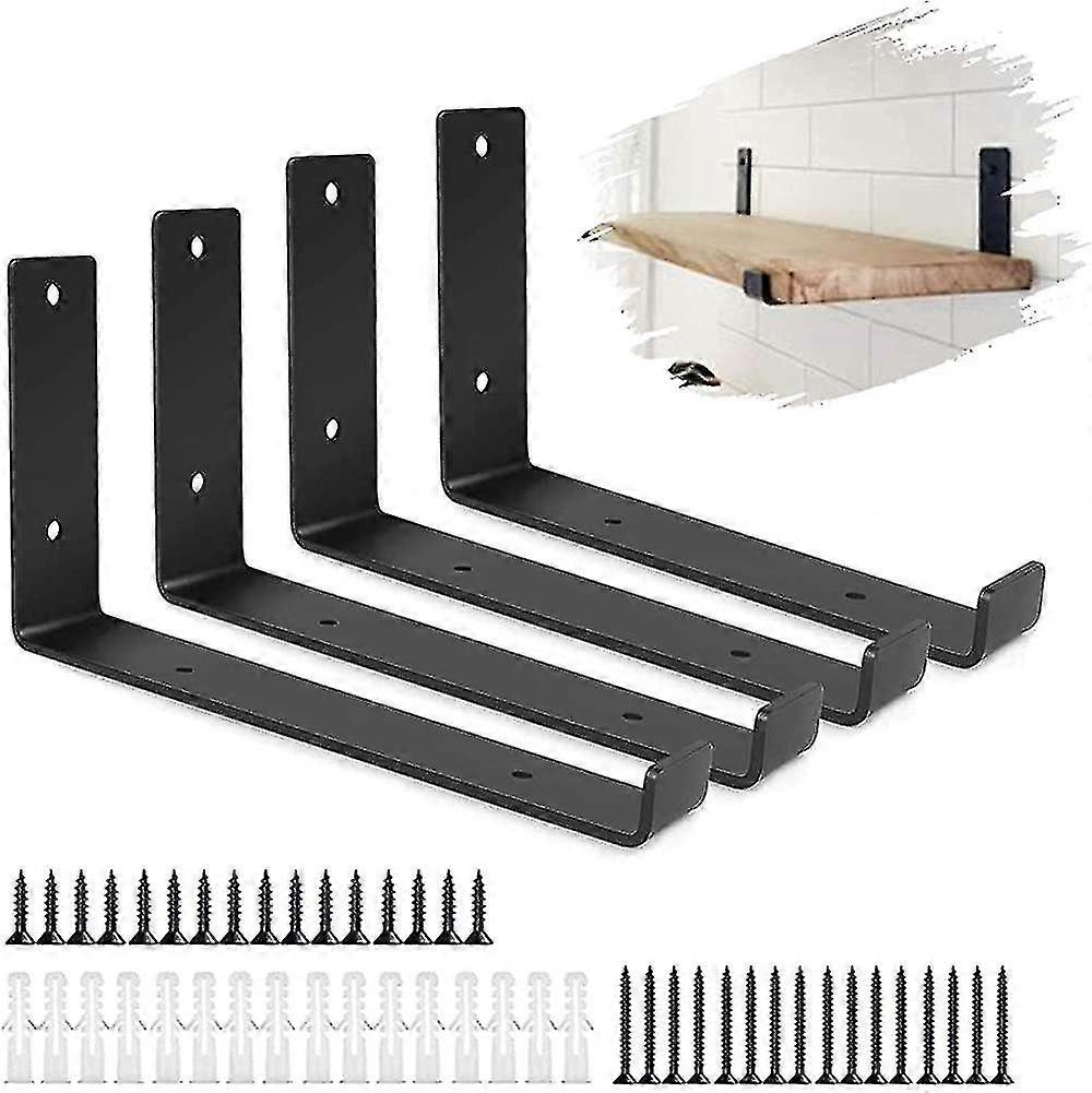 4 Pcs Shelf Brackets, Black Metal Shelf Brackets For Scaffold Board Shelf