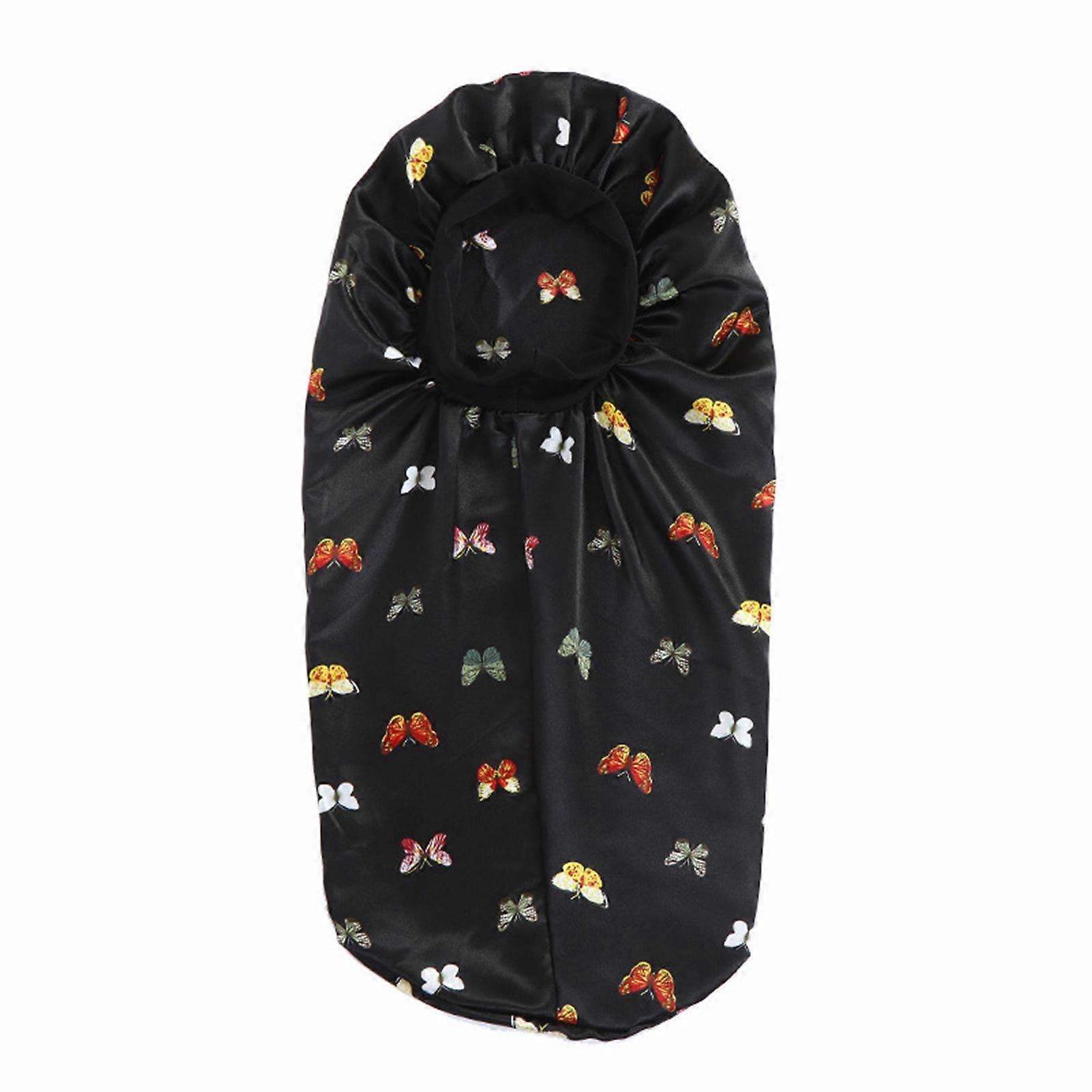Women's Butterflys Print Long Satins Braid Bonnets Hair Protection Comfy Nightcap for Sleeping