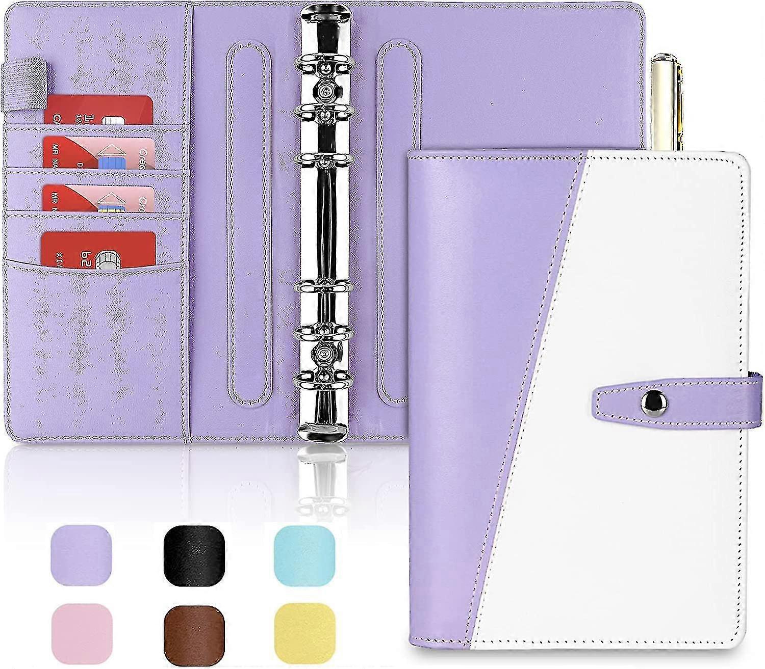 A6 Loose Leaf Mini Binder Cover, Refillable 6 Ring Binder, With Unique Snap Buckle, Purple