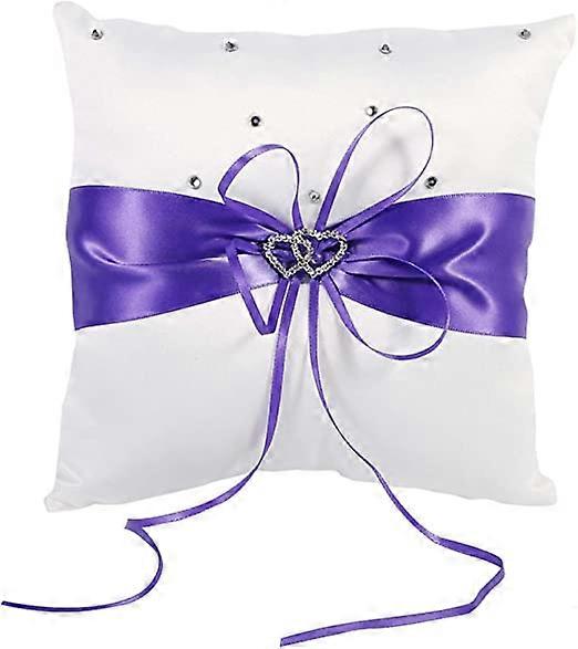 Wedding Ring Cushion, Square Shape Wedding Ring Bearer Holder Pillow Cushion With Bowknot for Party Decor (Purple)
