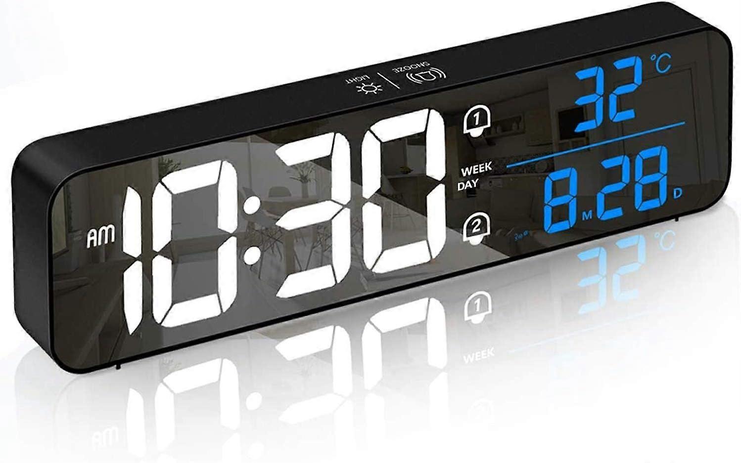 LED Digital Alarm Clock, Rechargeable Electronic Clock with Tempe