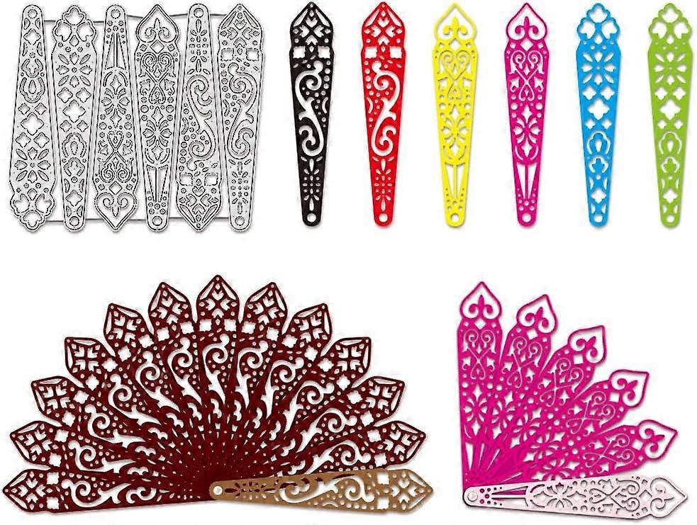 Folding Fan Frame Metal Cutting Die 6PCS Retro Fan Blades Cut Stencils Embossing Template for Card Making Scrapbooking DIY Craft Modeling 0.8mm Thick