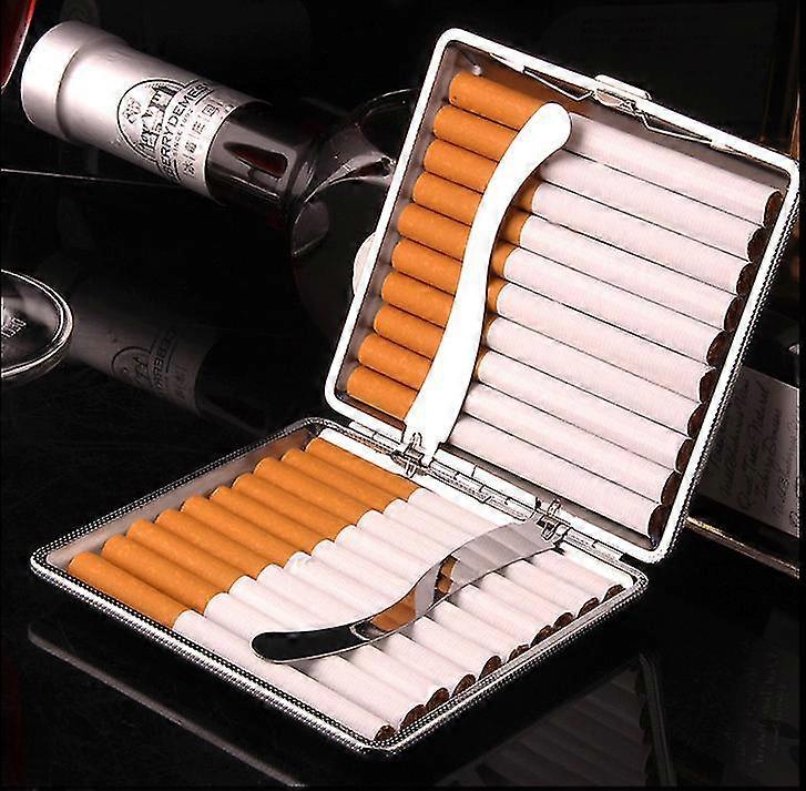 Leather Double Sided Open Cigarette Case Box Holder for 20 Cigarettes (Black)