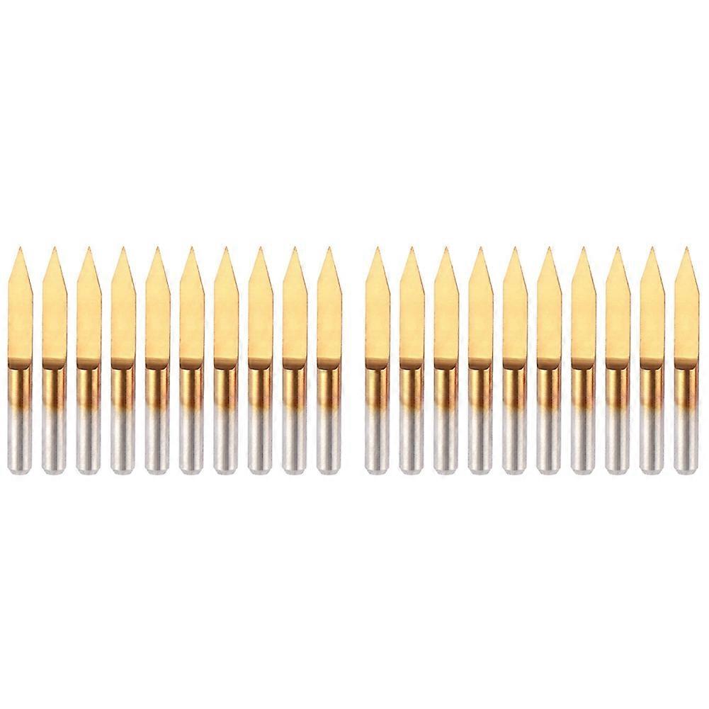 20Pcs 30 Degree 0.1mm Tip Titanium Coated Flat Bottom Carbide PCB Engraving Bits V-Shape CNC Router