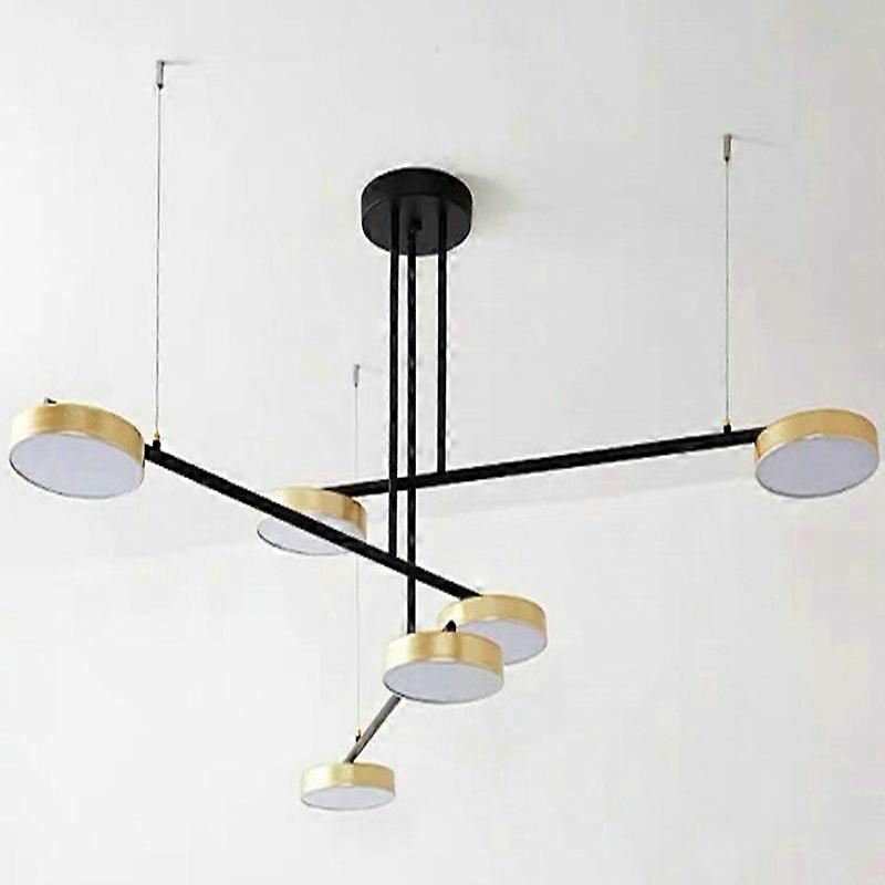 Modern Simple Led Chandelier With Round Gold Lampshade 3 Lights Dimmable Hanging Lights for Living Room Restaurant