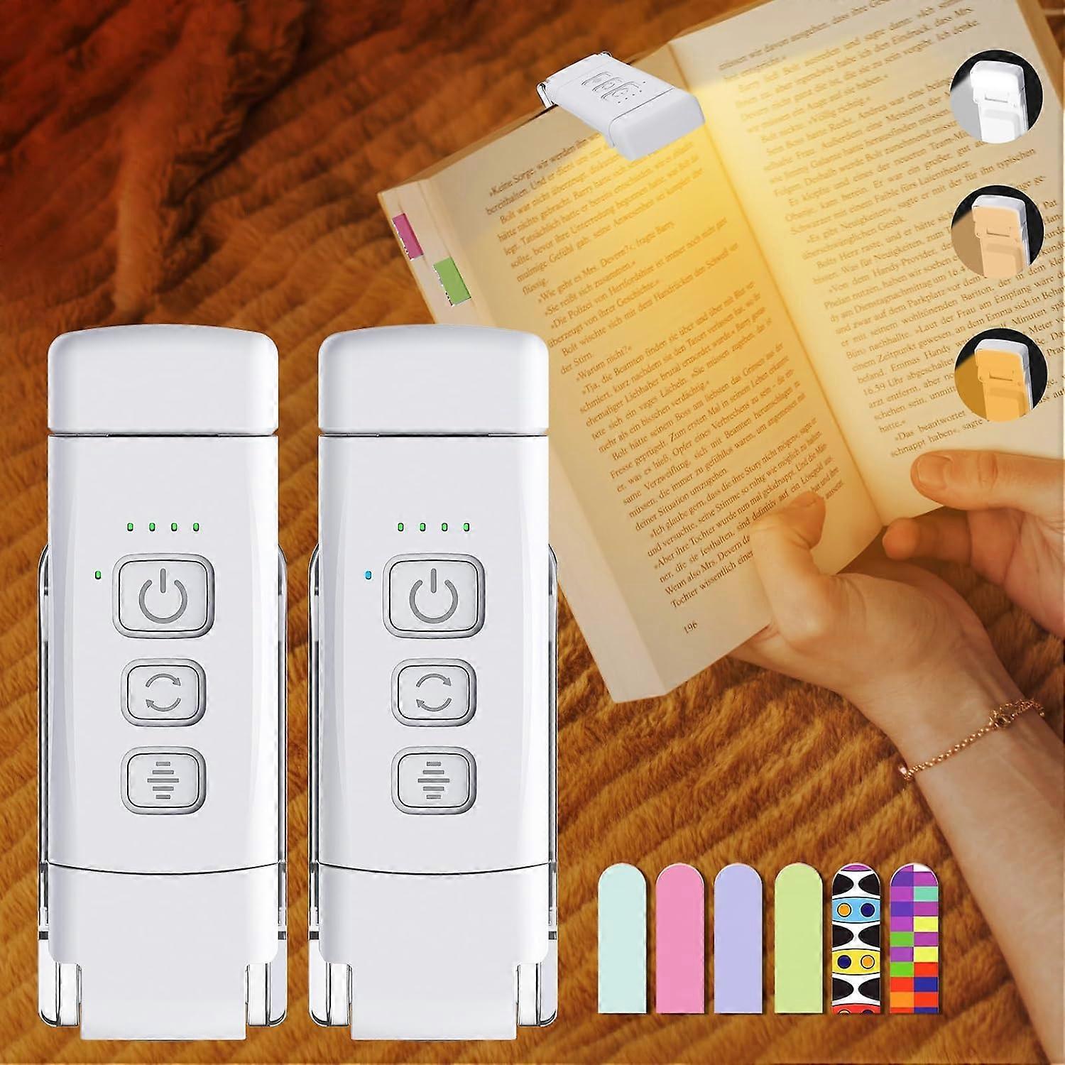 2-Pack Reading Light with 6 Bookmark Rechargeable Book Light for Reading at Night in Bed with 3 Colors &5 Brightness Adjustable Eye Care 30/60-min