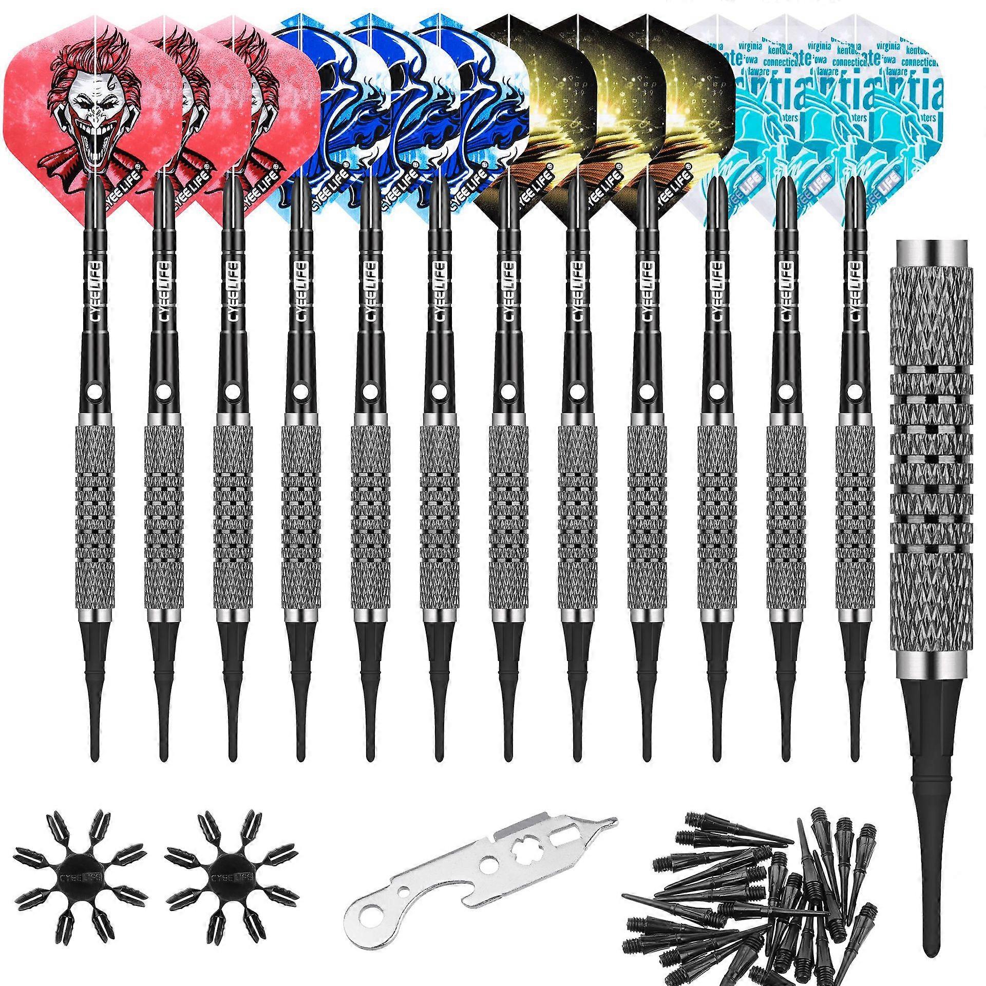 12 Packs Soft tip Darts Set 12g, 50 Tips+Dart Tool, Professional Plastic tip Darts for Electronic Dart Board