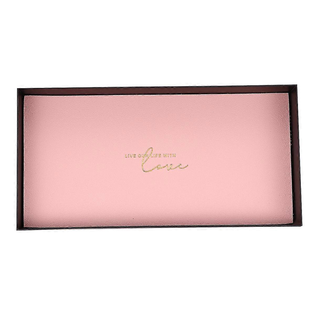 トレイジュエリーストレージトレイNodicスタイルアイアンフレームレザーパッドジュエリーディスプレイトレイ収納プレート(ピンク、スモールサイズ)