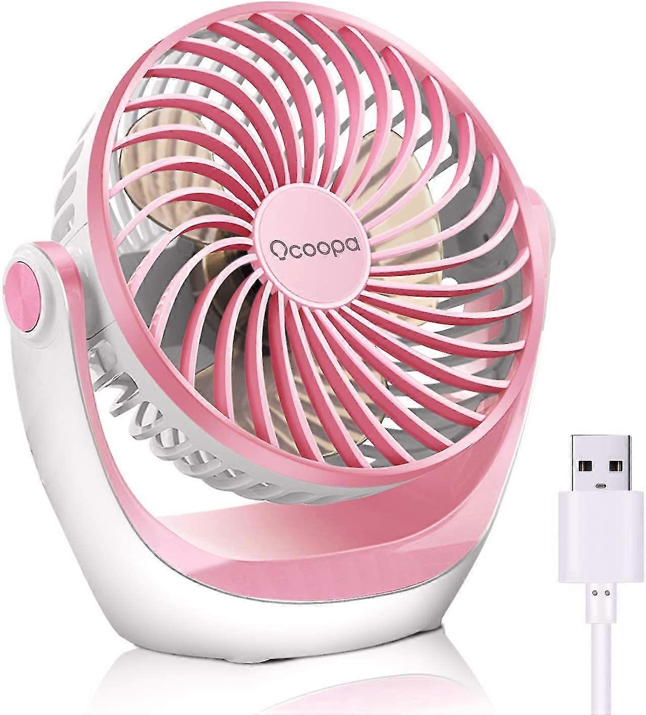 Table Fan With Usb Desk Fan With Powerful Airflow And Quiet Operation, 360 Adjustable Portable Cooling Fan Speed,pink