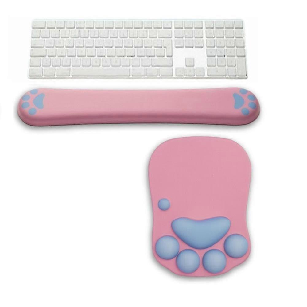 Keyboard Wrist Rest And Mouse Pad Set Cat Paw Design Blue Or Pink