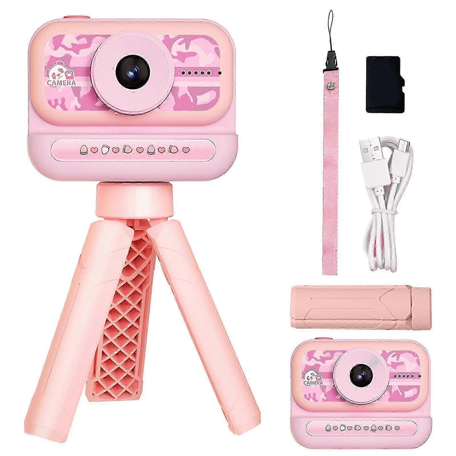 Kids Camera With Flip-up Lens For Selfie Video HD Kids Digital Camera With Tripods Toddler Camera With 32GB Card Ideal Birthday Toy For 3-8 Years Old