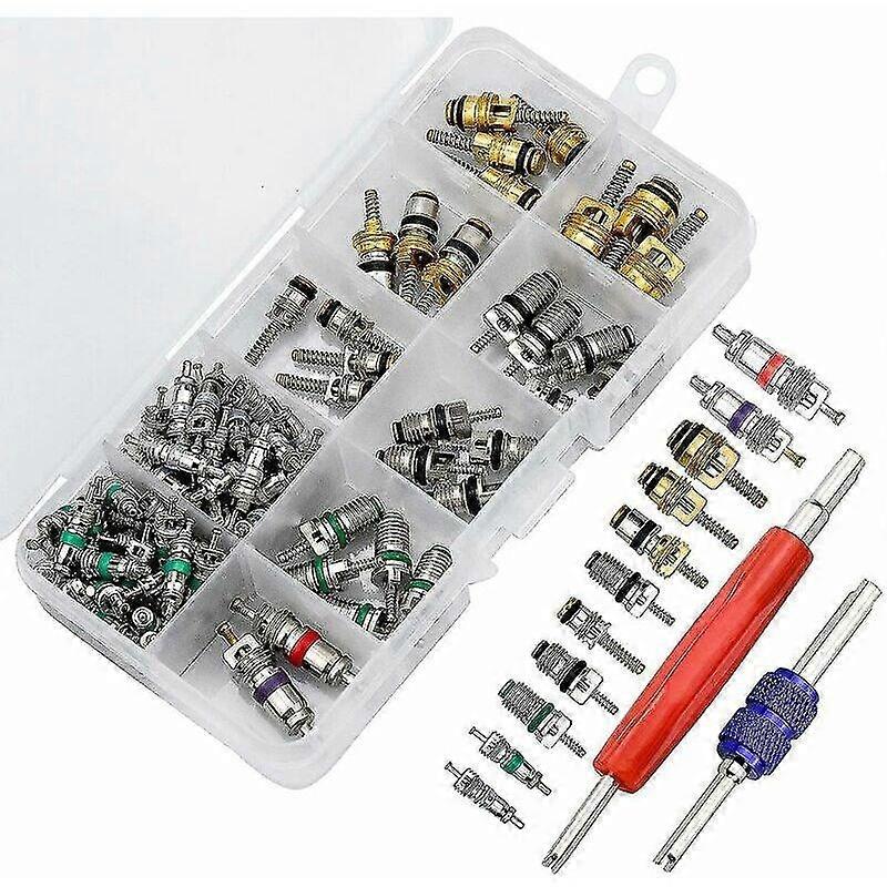 Minglan 102pcs Air Conditioning Valve Core, Automotive Air Conditioning Valve Stem Cores With Removal Tool For Car Air Repair