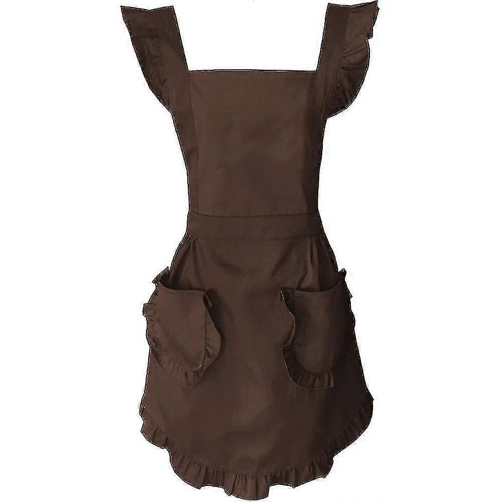 Retro Adjustable Ruffle Apron With Pockets, Small To Plus Size Ladies