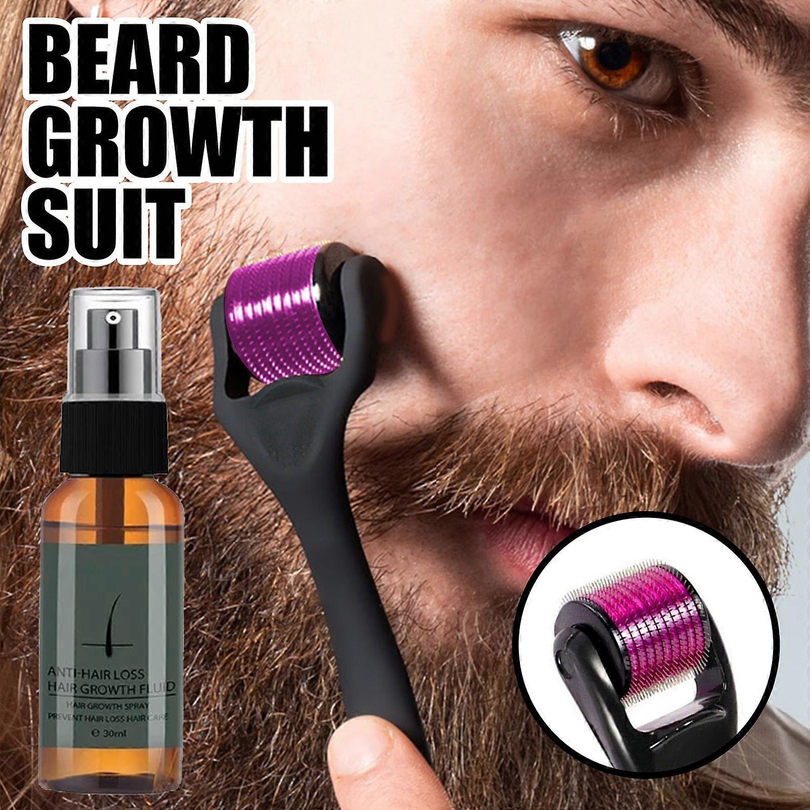2pcs Natürliche Männer Bartwuchs Roller Kit Männer Bartwuchsöl Nährender Enhancer, Schnurrbart Wachstum Enhancer 30ML