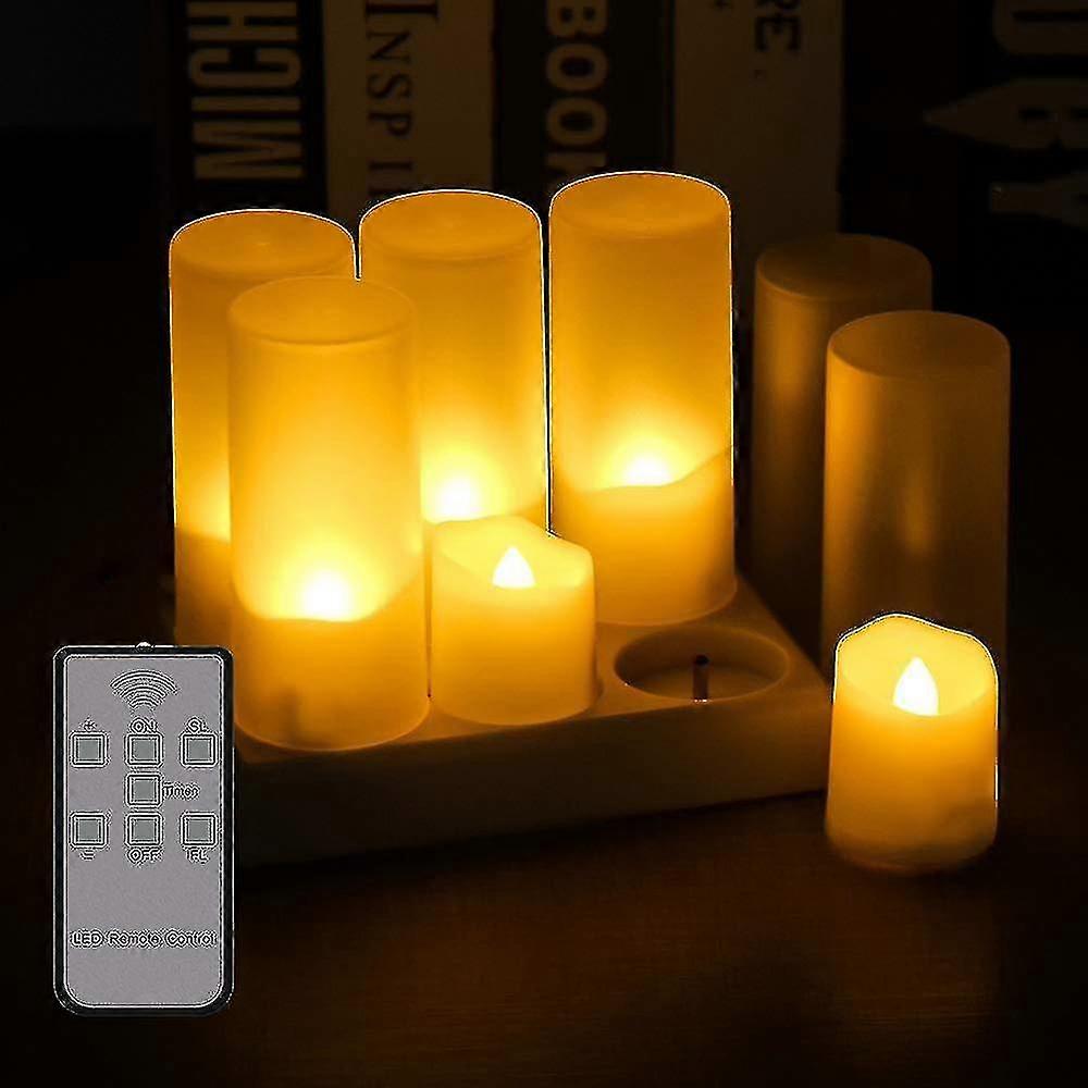 Oplaadbare vlamloze kaarsen, 6 stuks warm witte theelichtjes met afstandsbediening &timer, flikkerende vlamloze led-verlichting voor feest
