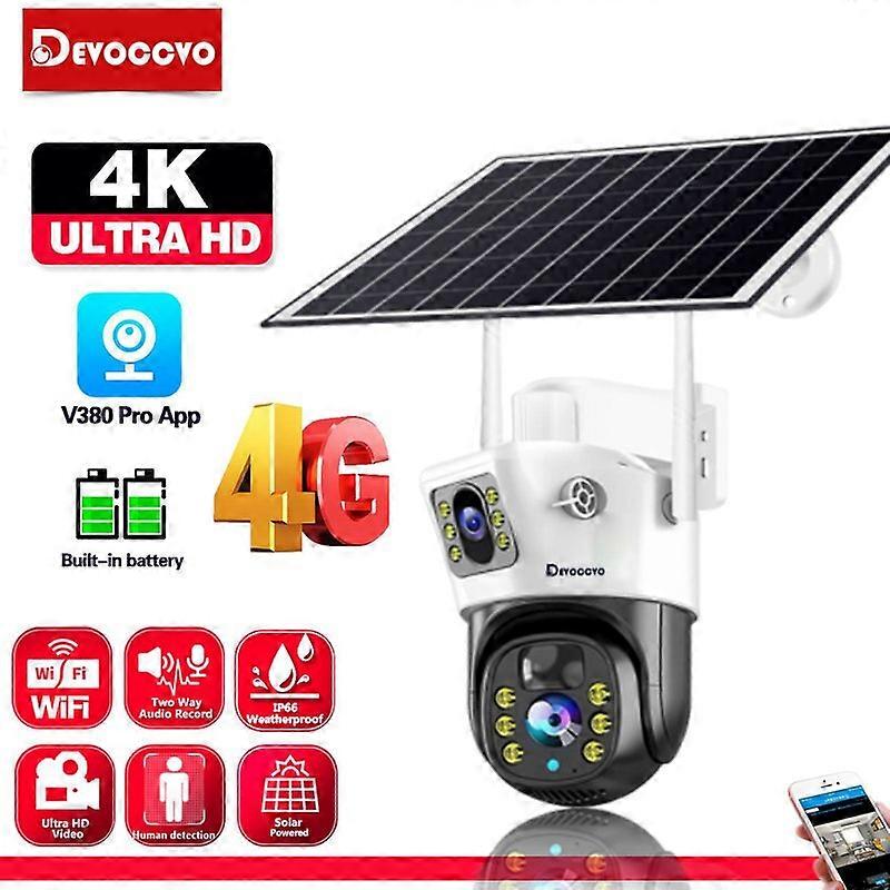 4K 4G Sim Solar Wireless Surveillance Camera Outdoor CCTV PTZ Camera PIR Human Detection Color Night Vision Security ProtectionSecurity Monitors & Rec