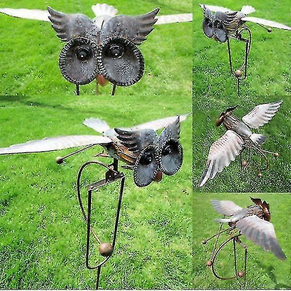 Gufo Mulino a vento Uccello Giardino Cortile Decorazione Metallo Ferro battuto Ornamenti Mobili