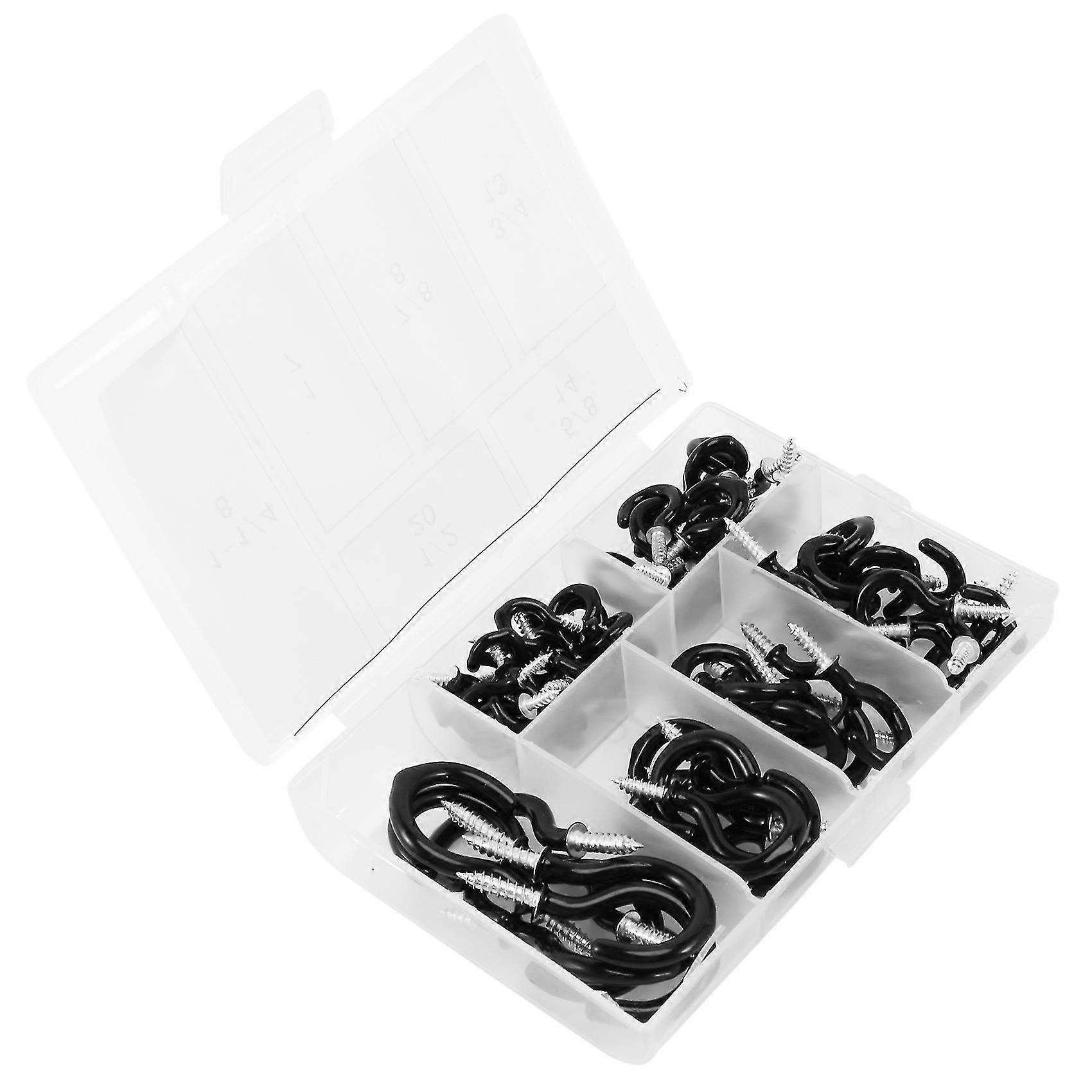 70 Pcs Black Cup Screw Hooks,6 Size Coated Ceiling Hooks Hanger For Hanging Plants, Mugs