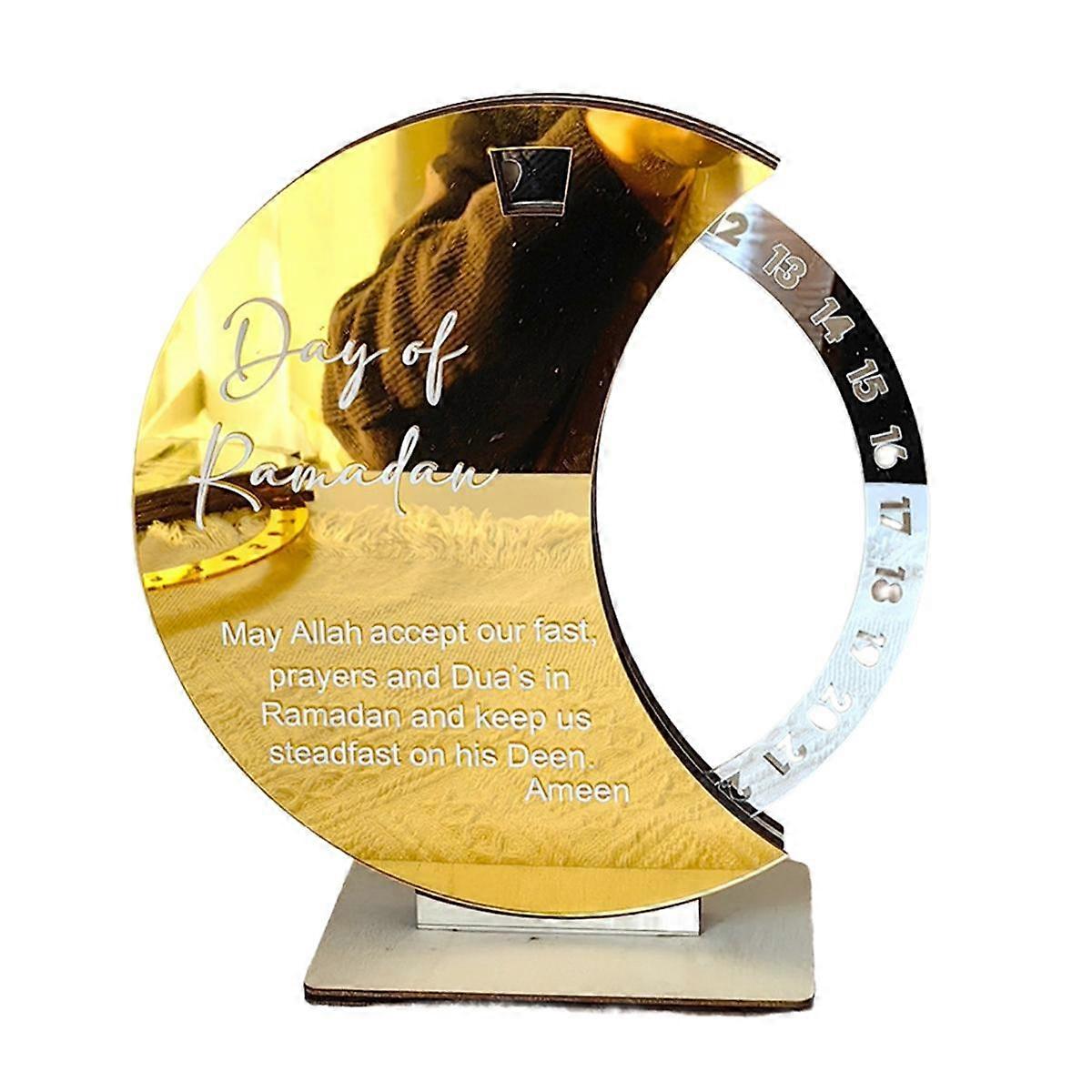 Ramadan Calendar, Ramadan Countdown Mubarak Acrylic Moon Ornament Ramadan Table Decoration Gold+Silver