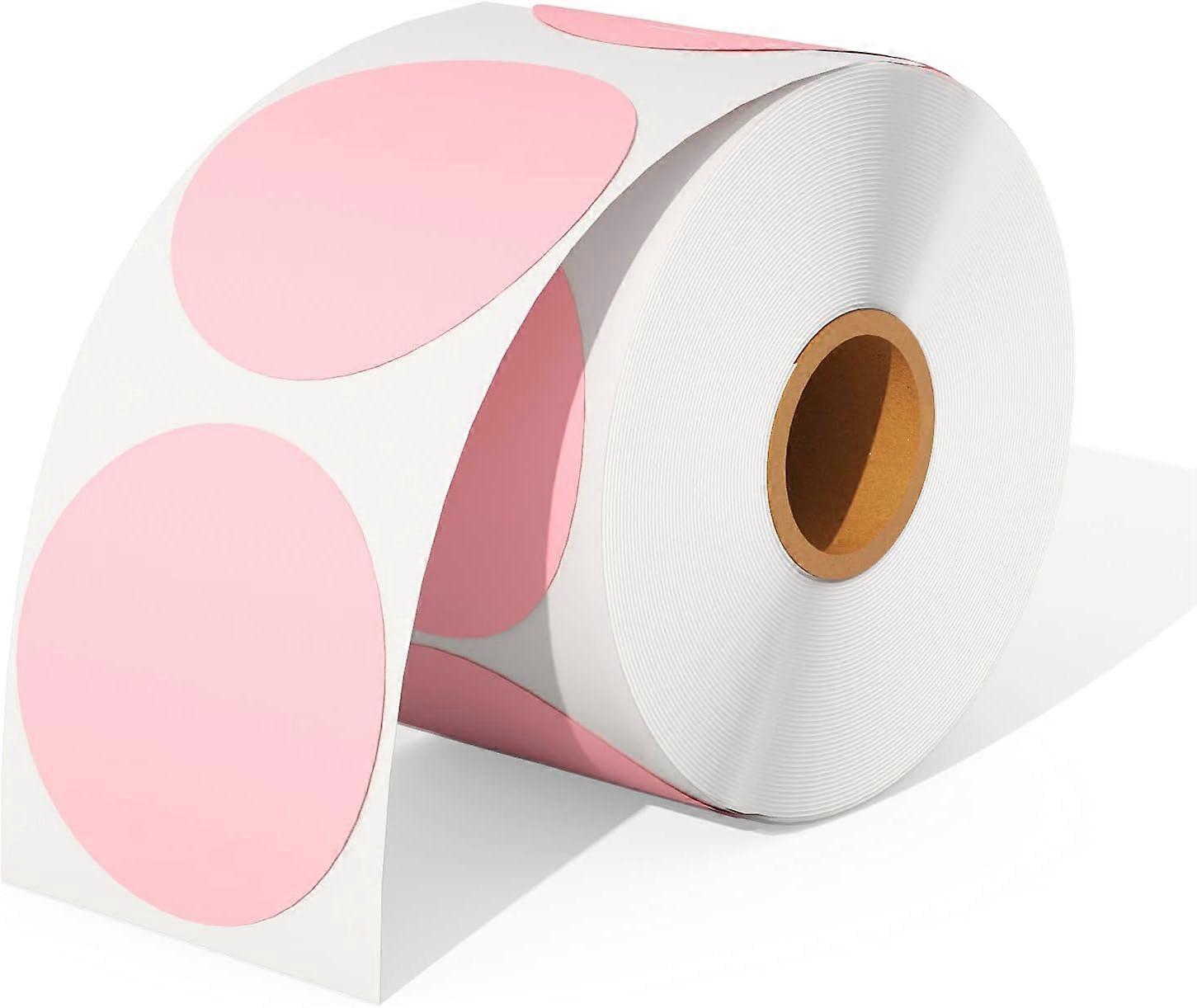 2 inch pink round thermal labels, self-adhesive round, suitable for DIY logo design, QR codes, name tags, stock - pink 500 sheets / 1 roll
