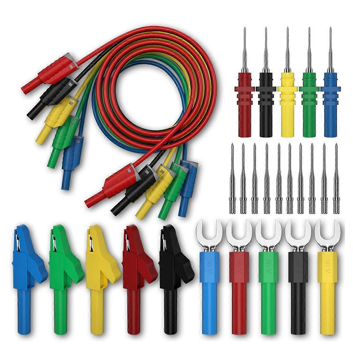 5 färger 4 mm dubbel bananplugg bly testkabel för multimeter U-formad krokodilklämma