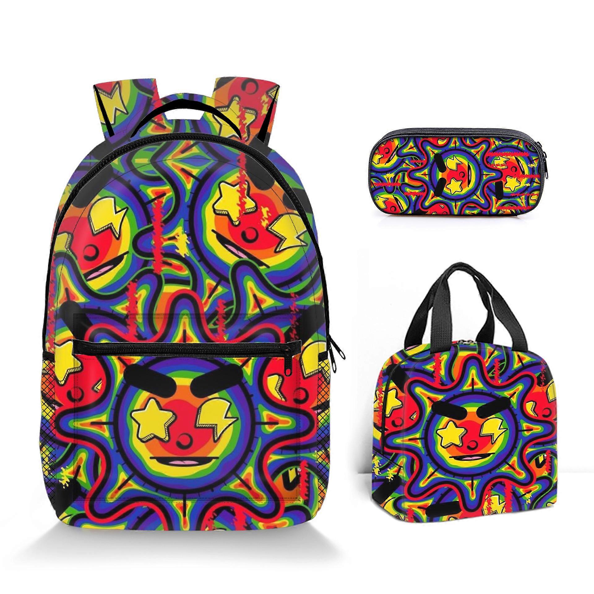 Graffiti Skull Printed Backpack Student Polyester Cartoon Children's Backpack Three-Piece Set
