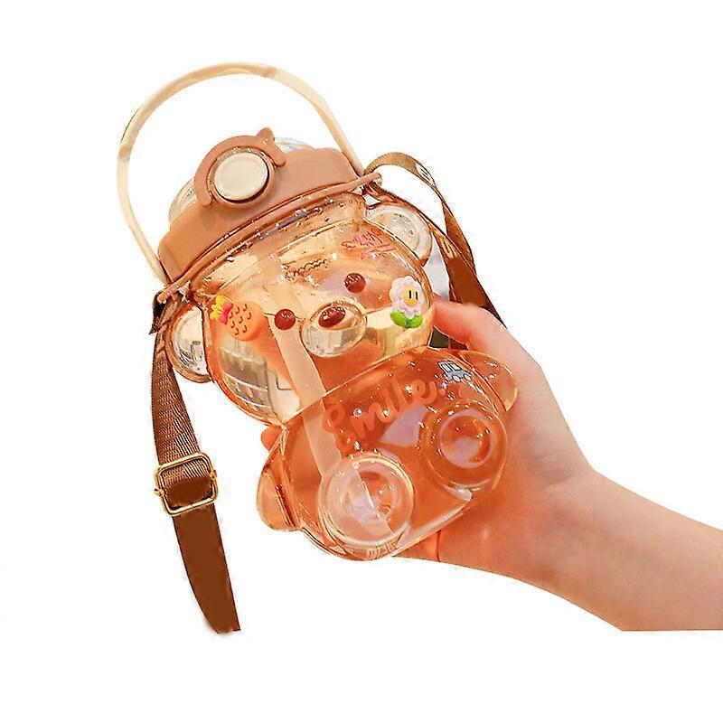 Bear Water Bottles, Plastic Drinking Cups With Straws