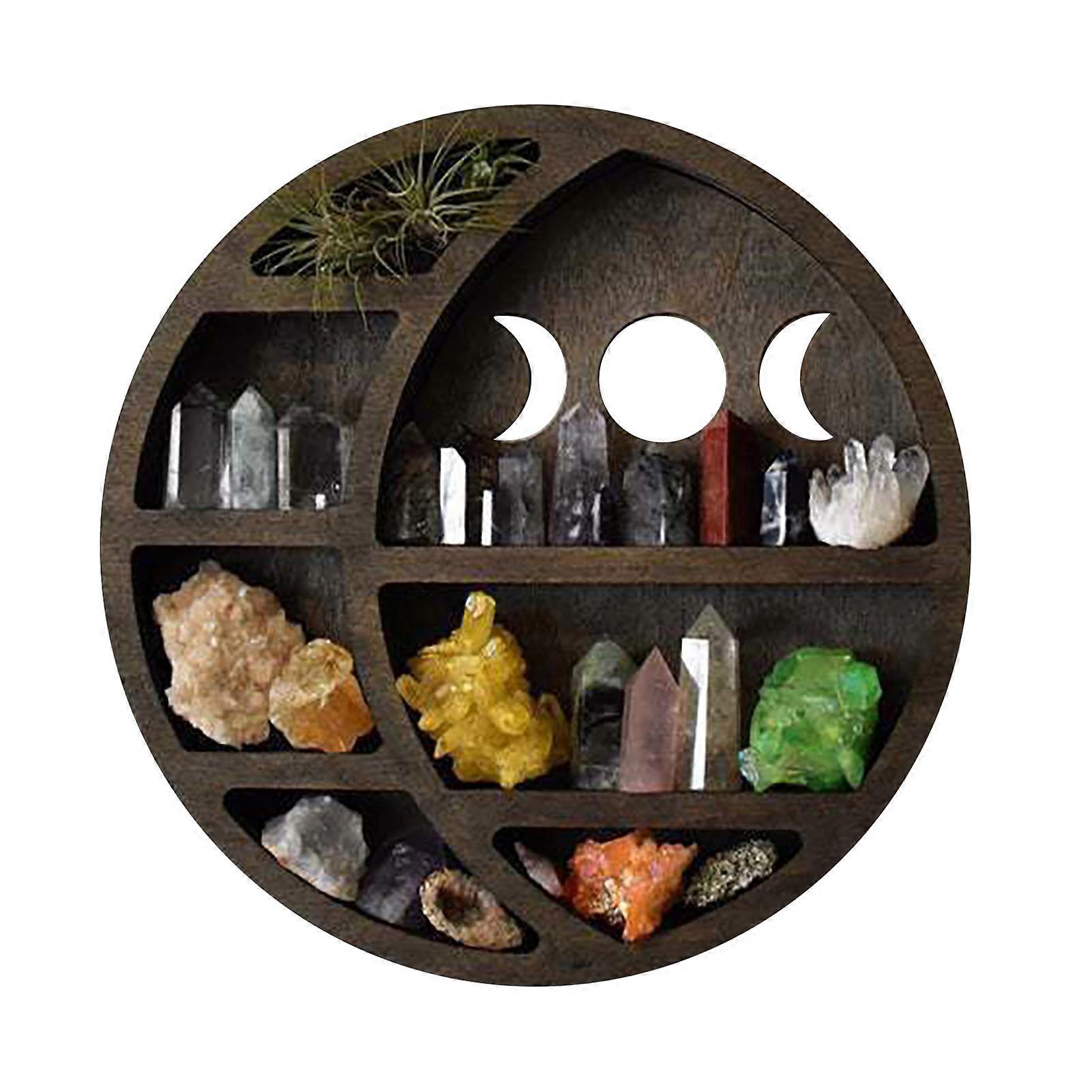 Storage Rack Moon Shape Wooden Wall Shelf Stone Essential Oil Small Plant Display Shelf for Home Decor Jikaixiang